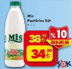 MİS PASTÖRİZE SÜT 1 L indirimli fiyat MİS PASTÖRİZE SÜT 1 L fiyat ve kampanya bilgisi